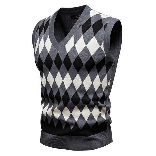 Youth Jacquard sweater Casual Crew Neck Vest