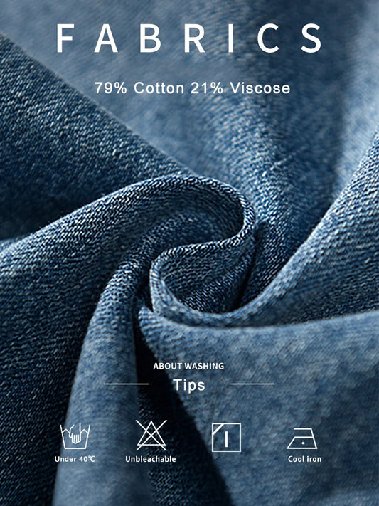 Nouvelle Chemise en Jean Coton Homme Manches Longues Noir Bleu Épaules Tombantes Boutonné Poches Chemises en Jean Décontractées de Travail Cowboy Ample