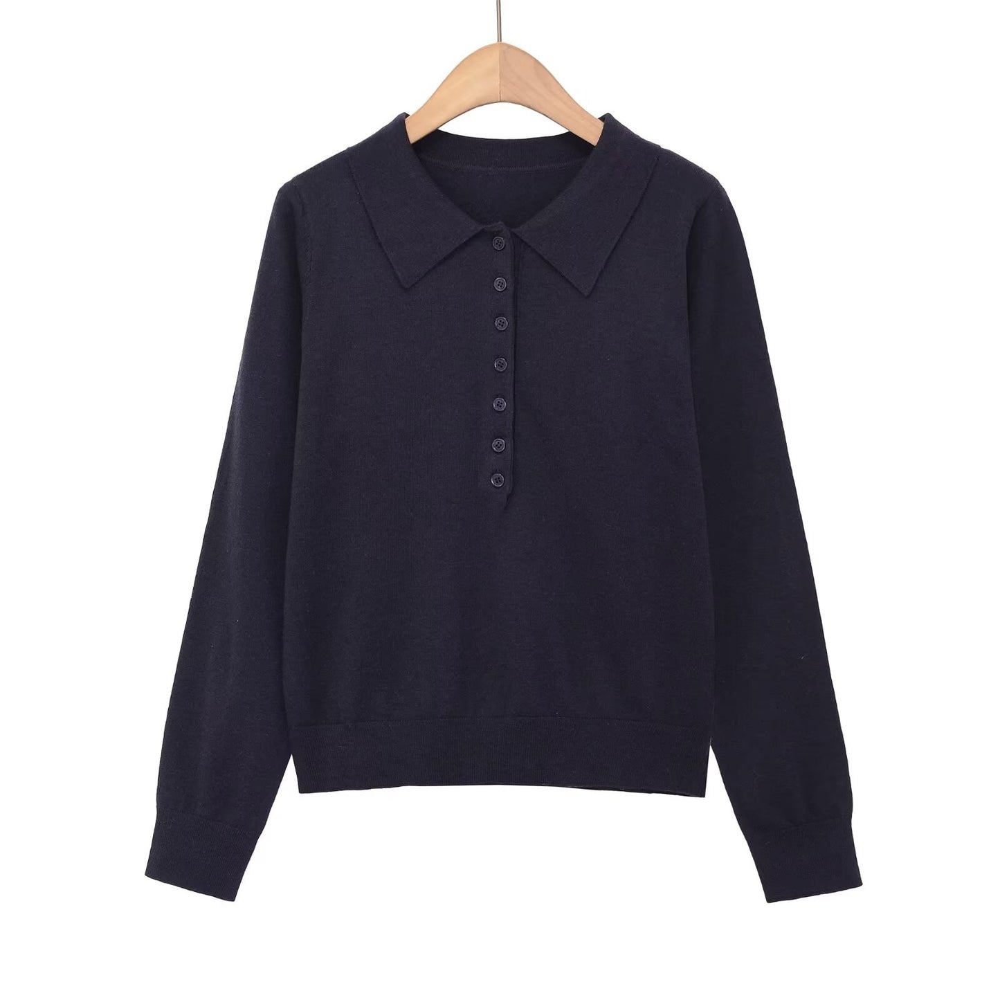 Simple POLO collar three color pullover knit