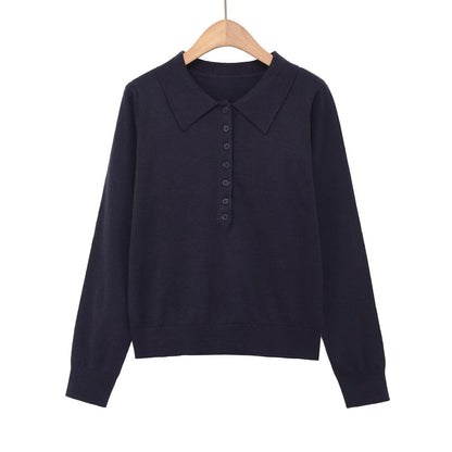 Simple POLO collar three color pullover knit