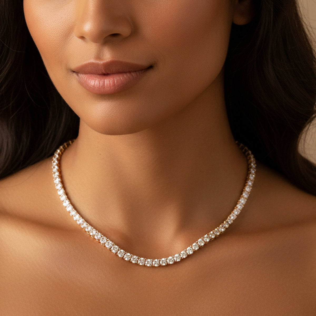 Copper Plated 18K Gold Zirconia Tennis Necklace