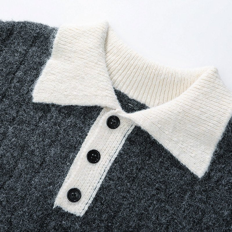 Men's Preppy Loose Fit Knit Polo Sweater