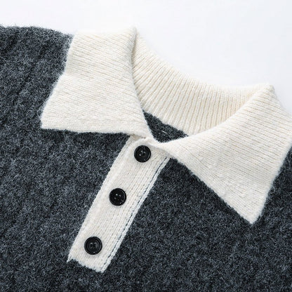 Men's Preppy Loose Fit Knit Polo Sweater