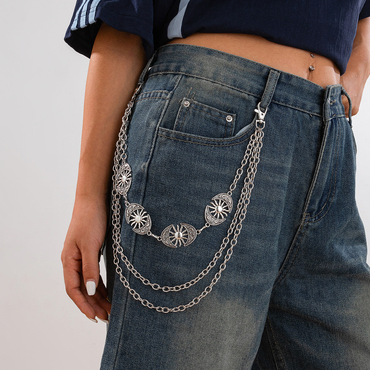 Punk style Moon Teeth Mushroom Cross Chain Pants