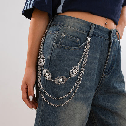 Punk style Moon Teeth Mushroom Cross Chain Pants