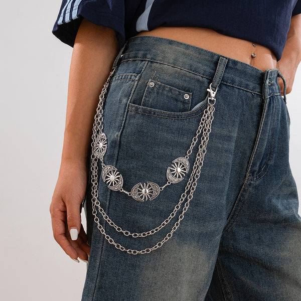 Punk style Moon Teeth Mushroom Cross Chain Pants