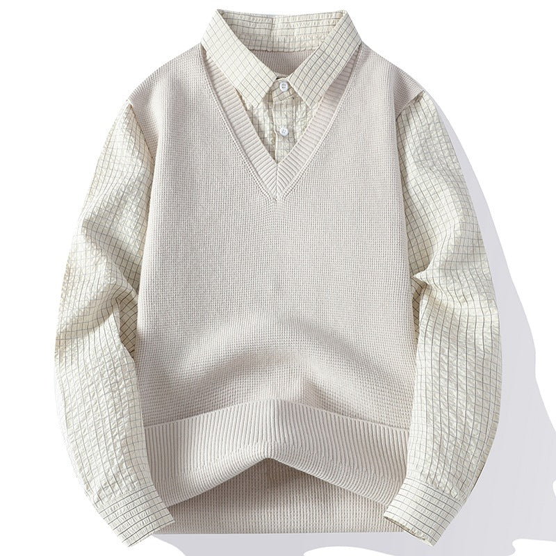 Knit Sweater Fake Two Piece Layered Top