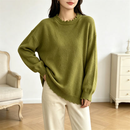 Solid color lace long sleeved pullover sweater
