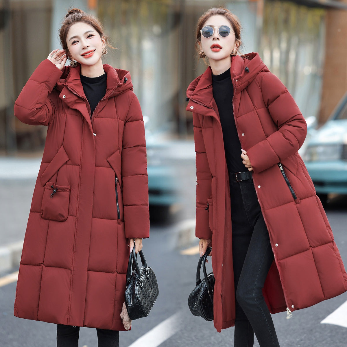 Women's Thickened Cotton-Padded Jacket Slim Fit Knee-Length Winter Coat