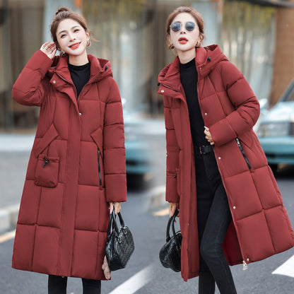 Women's Thickened Cotton-Padded Jacket Slim Fit Knee-Length Winter Coat