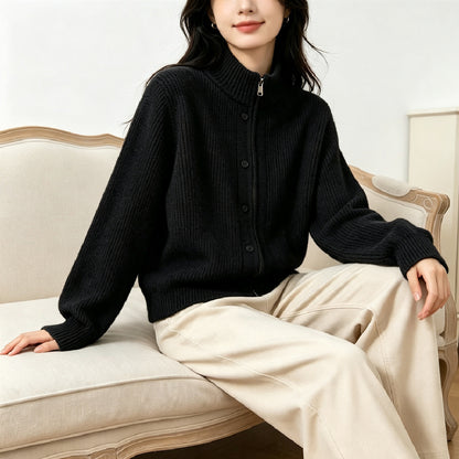 Solid color stand up collar sweater