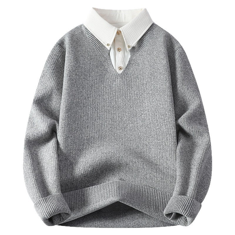 Men's Premium Fake Two-Piece Lapel Knit Sweater