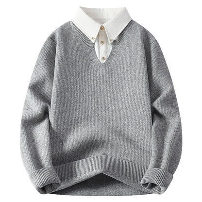 Men's Premium Fake Two-Piece Lapel Knit Sweater