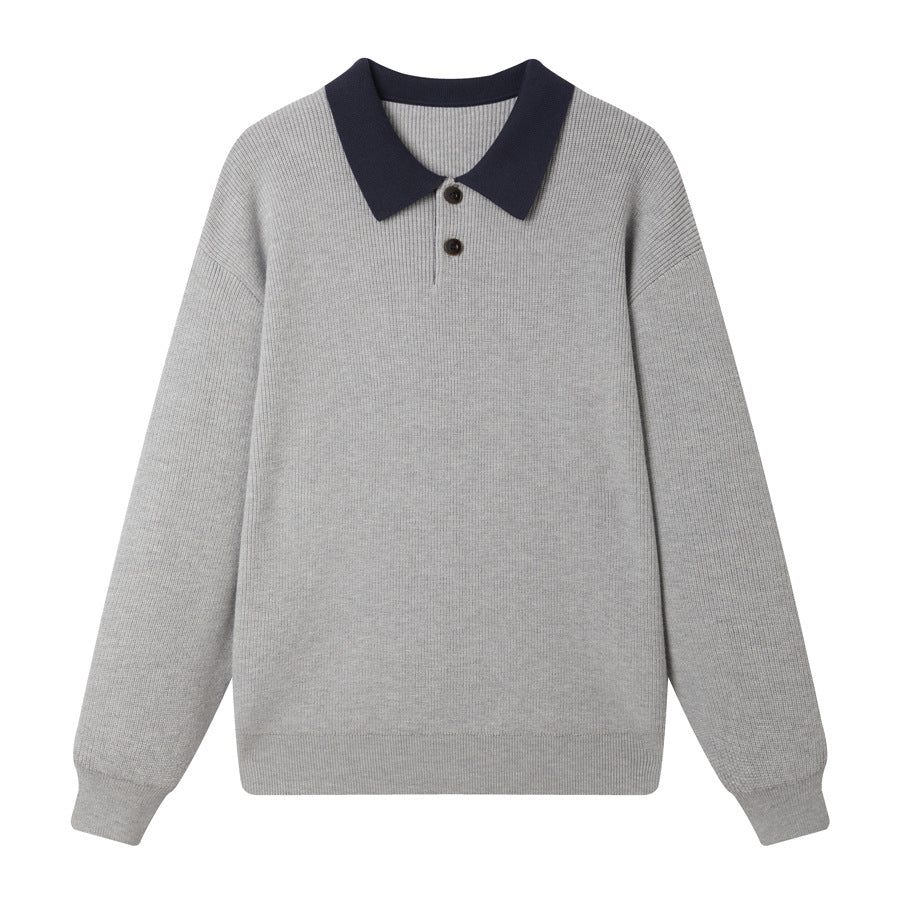 Long Sleeve Turn-Down Collar Knit Sweater
