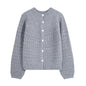 Round neck hollow design knitted sweater jacket for women
