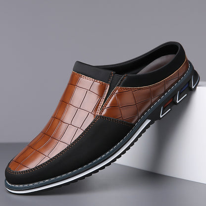 Men's Half-Slipper Leather Shoes Back Strap Slippers Big Size Toe-Covered Slippers