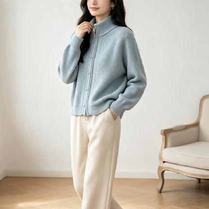 Solid color stand up collar sweater