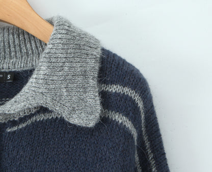 Striped lapel pullover loose knit sweater