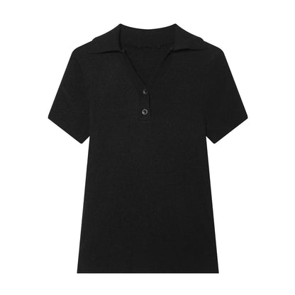 Style Knit Short Sleeve Polo Shirt for Women