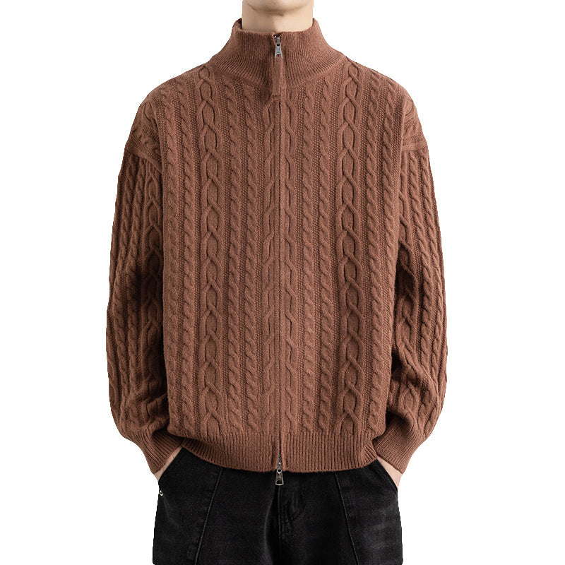 Men's Vintage Cable Knit Zip-Up Cardigan Jacket