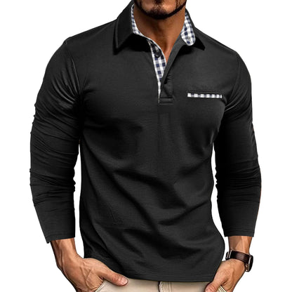 Long Sleeve Men's Polo Shirt, Turn-Down Collar Casual  Men's Polo Shirt