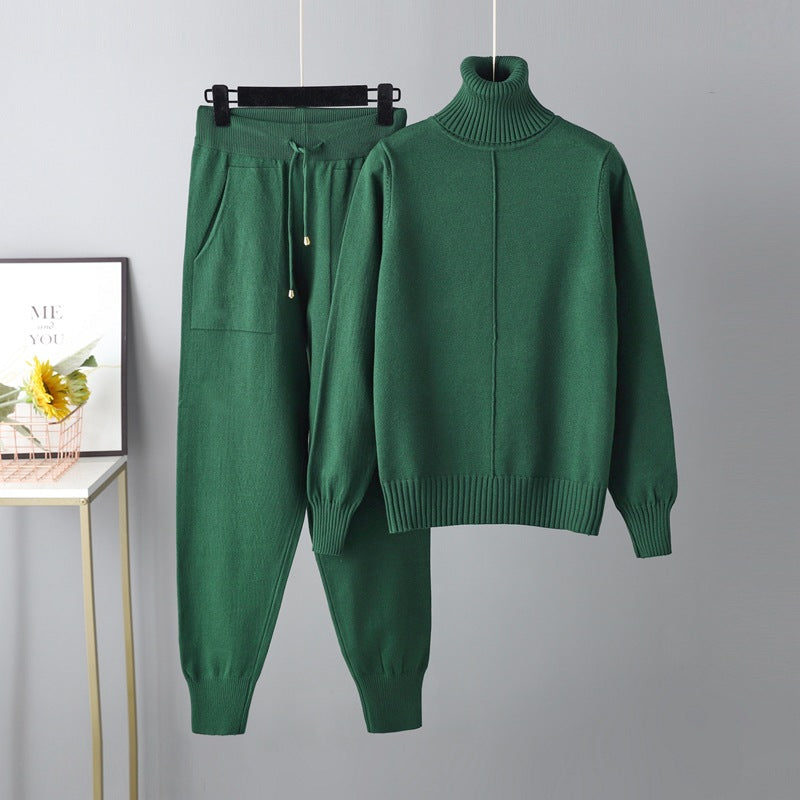 Solid Color Sweater Knitted Two Piece Set