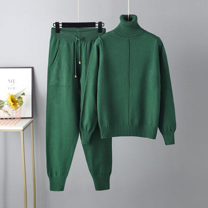 Solid Color Sweater Knitted Two Piece Set