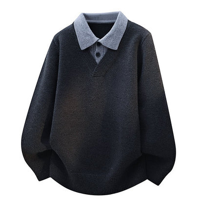 V-Neck Knit Polo Sweater
