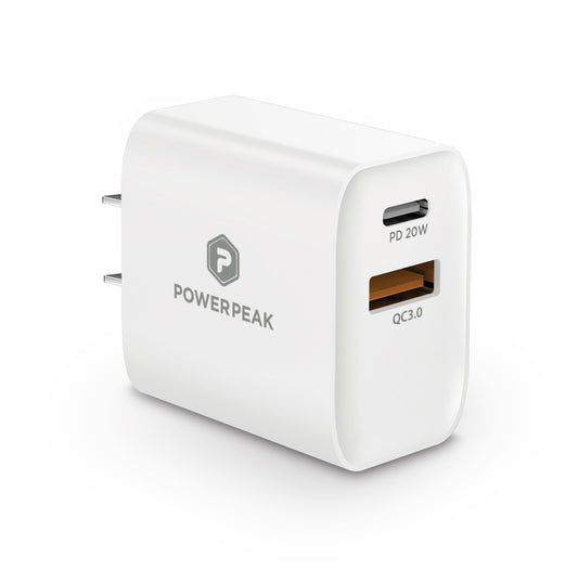 Chargeur mural double port PowerPeak PD 20W - Blanc