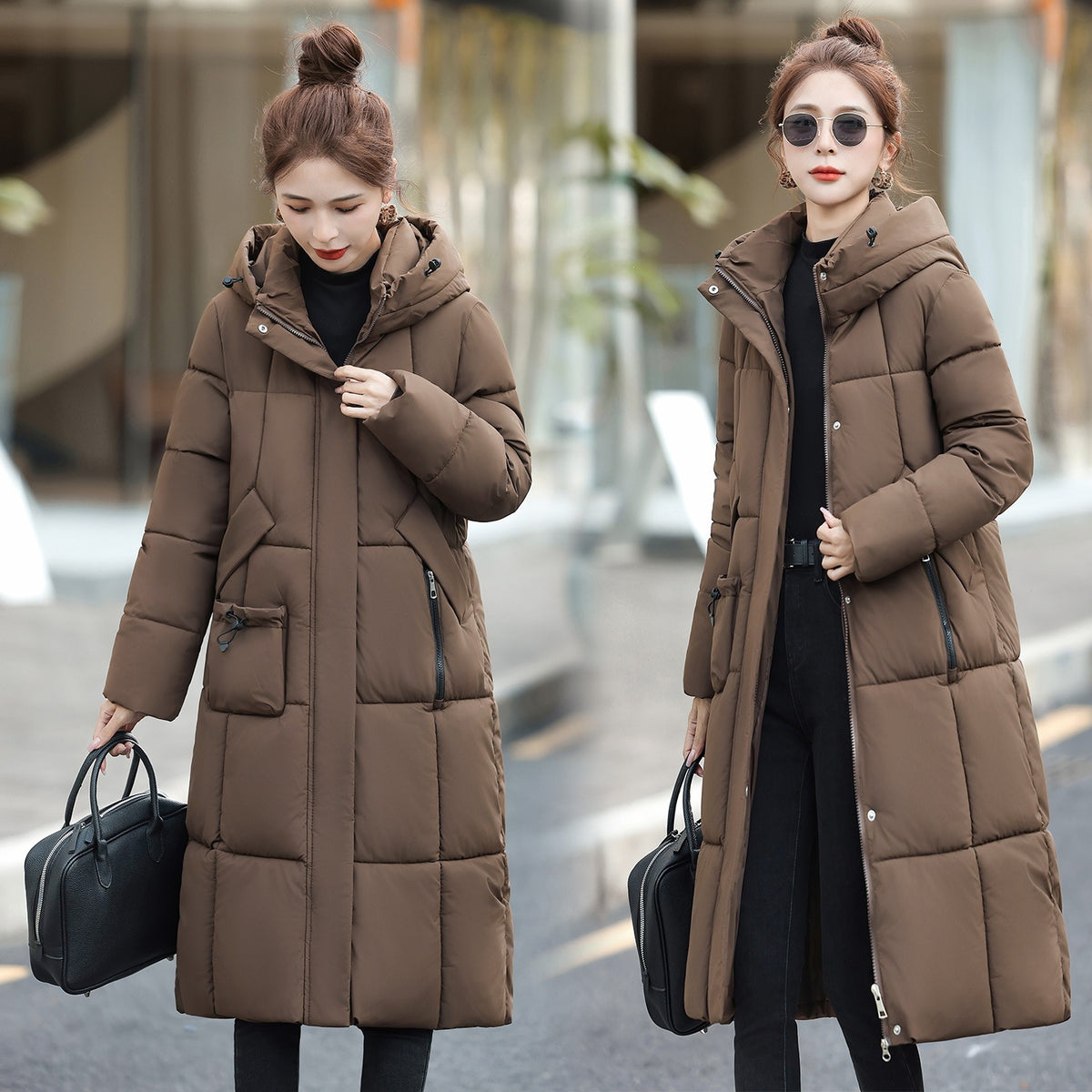 Women's Thickened Cotton-Padded Jacket Slim Fit Knee-Length Winter Coat