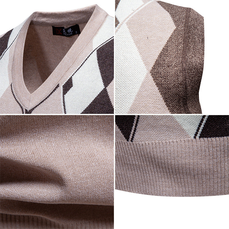 Plaid Sweater Knitwear V-Neck Pullover Casual Vest