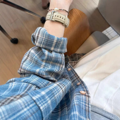 Blue Plaid Long Sleeve Shirt Women's