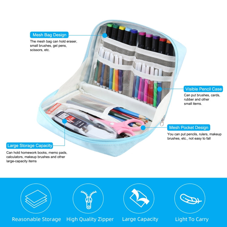 Trousse à crayons de grande capacité FunAdd, sac cosmétique en toile, taille: 230 x 170 x 75mm (bleu clair)