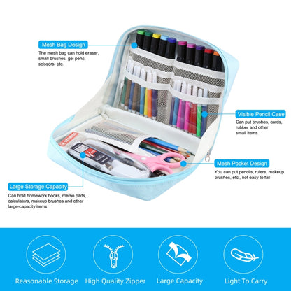 Trousse à crayons de grande capacité FunAdd, sac cosmétique en toile, taille: 230 x 170 x 75mm (bleu clair)