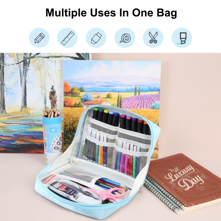 Trousse à crayons de grande capacité FunAdd, sac cosmétique en toile, taille: 230 x 170 x 75mm (bleu clair)