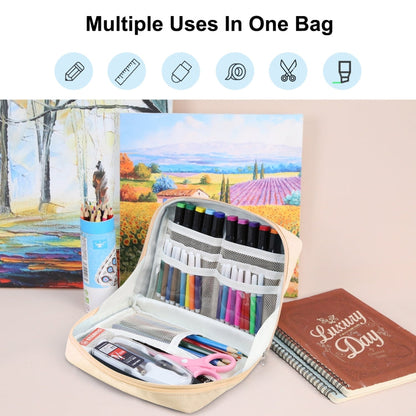 FunAdd Large-capacity Pencil Case Storage Organizer Ant Cloth Cosmetic Bag, Size: 230 x 170 x 75mm (Apricot)