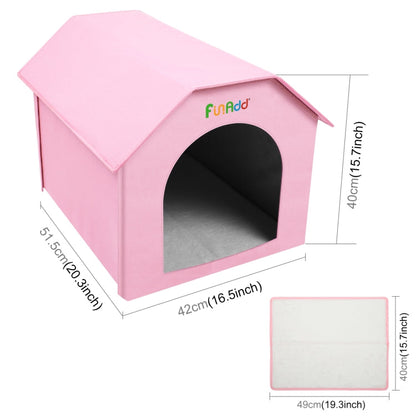FUNADD Niche pour animaux de compagnie pliable, extra-large et résistante aux intempéries avec tapis amovible (Rose)