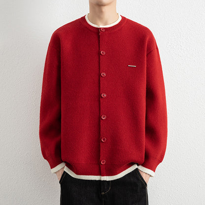 Men's Casual Color Block Knit Button Cardigan Jacket