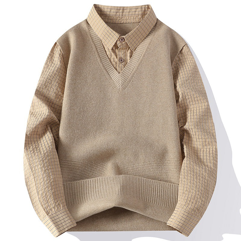 Knit Sweater Fake Two Piece Layered Top