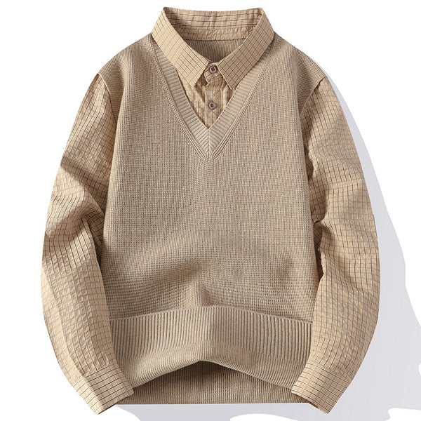 Knit Sweater Fake Two Piece Layered Top