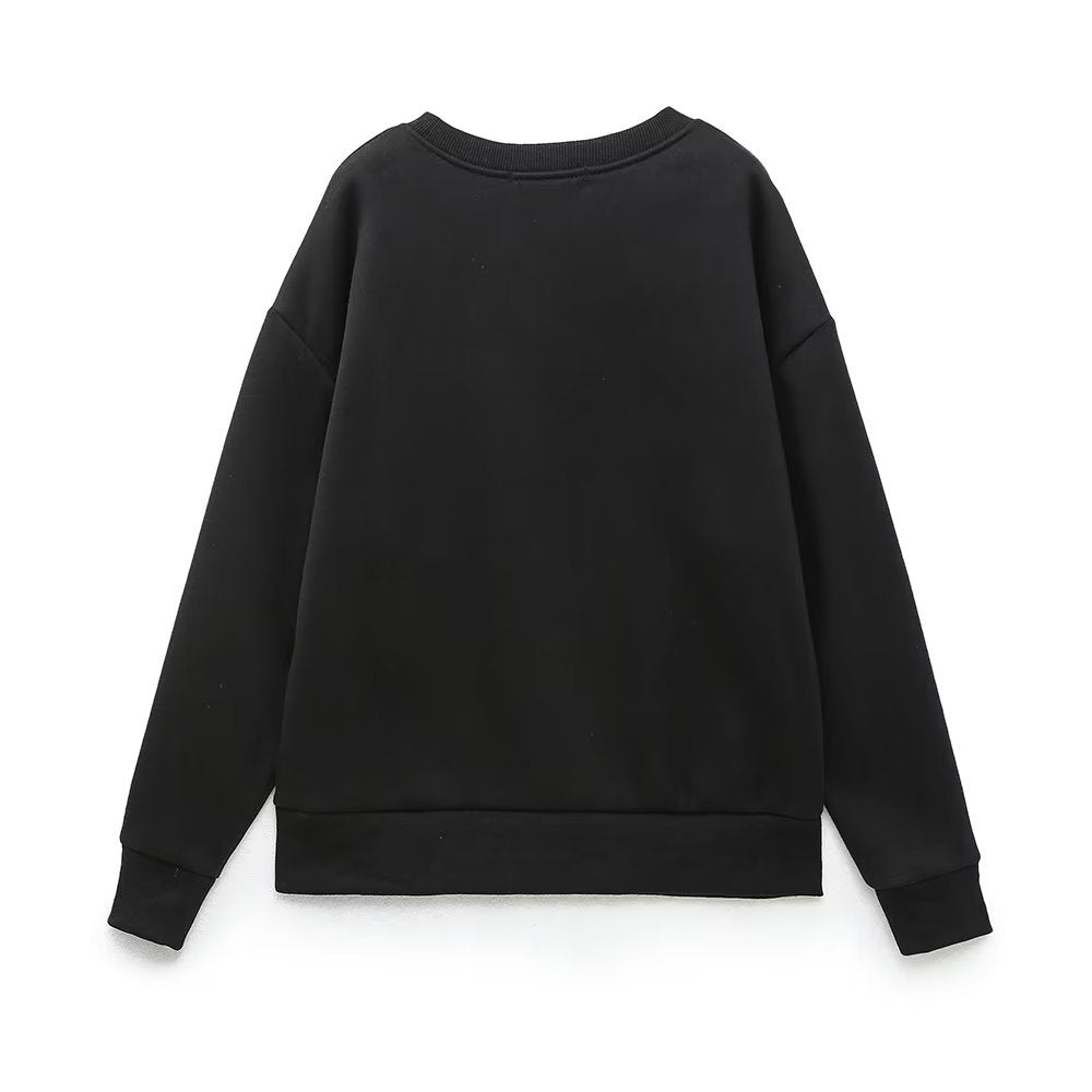 Zevity Women Fashion Abstract Pattern Embroidery Casual Fleece Sweatshirts Female Long Sleeve Hoodies Chic Pullovers Tops H3090