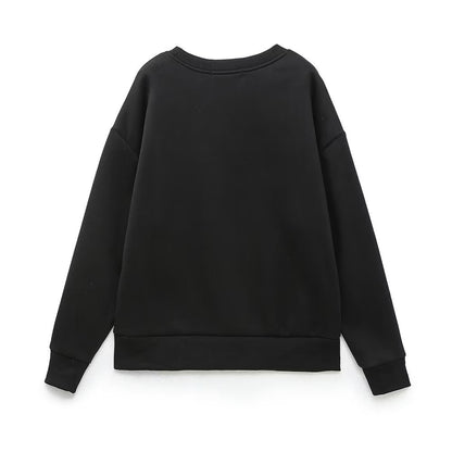 Zevity Women Fashion Abstract Pattern Embroidery Casual Fleece Sweatshirts Female Long Sleeve Hoodies Chic Pullovers Tops H3090