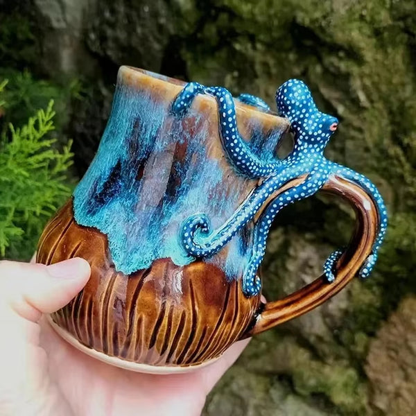 Handmade Deep-Blue Octopus Mug