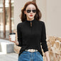 Stand up collar half zipper long sleeved women's T-shirt