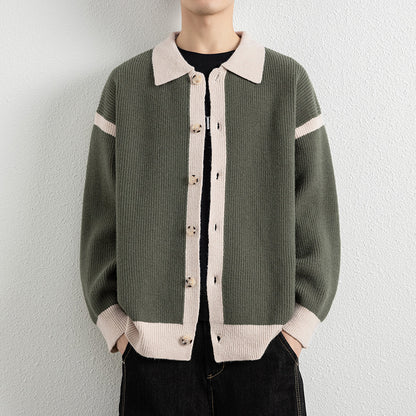 Men's Casual Color Block Lapel Knit Cardigan