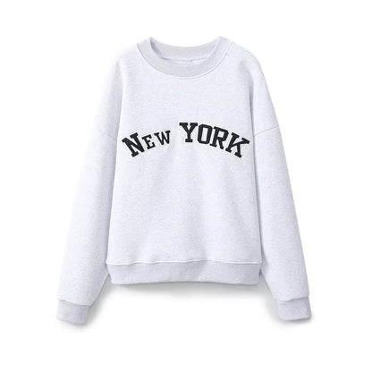 NY Loose text embroidered velvet hoodie