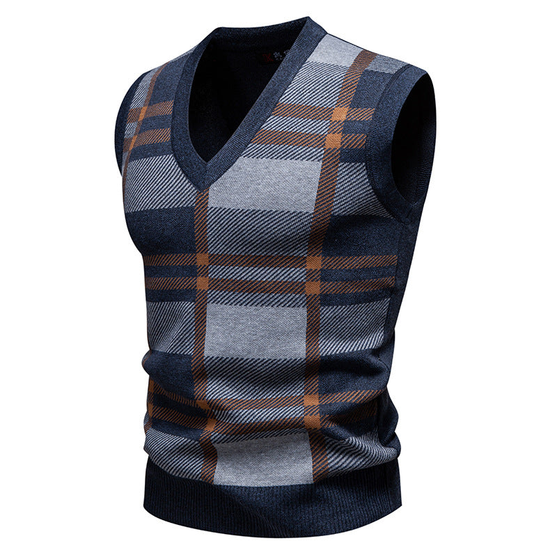 Sweater Knitwear Plaid V-Neck Pullover Casual Vest