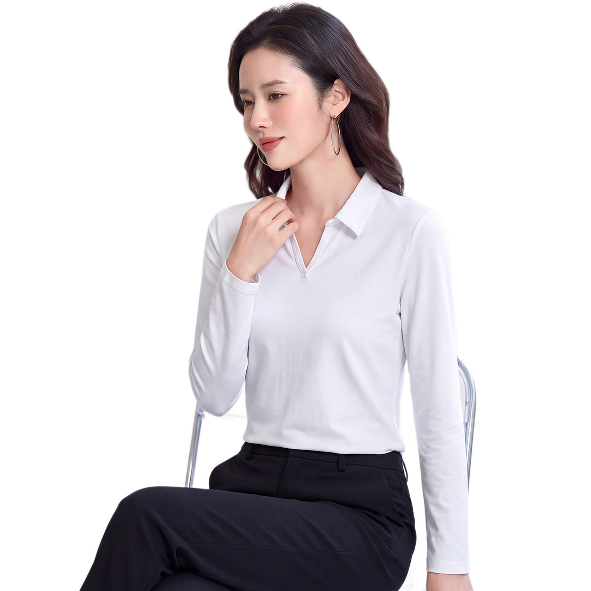 Collar long sleeved top