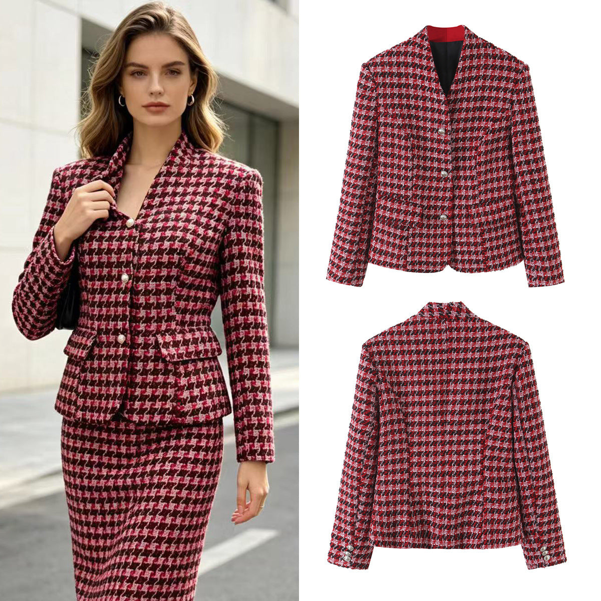 V-neck woolen suit jacket for women