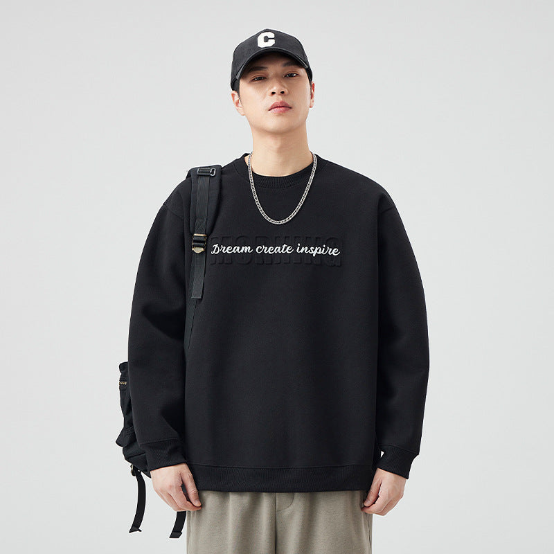 Men's  Oversized Long Sleeve Crew Neck Letter Embossed Sweatshirt